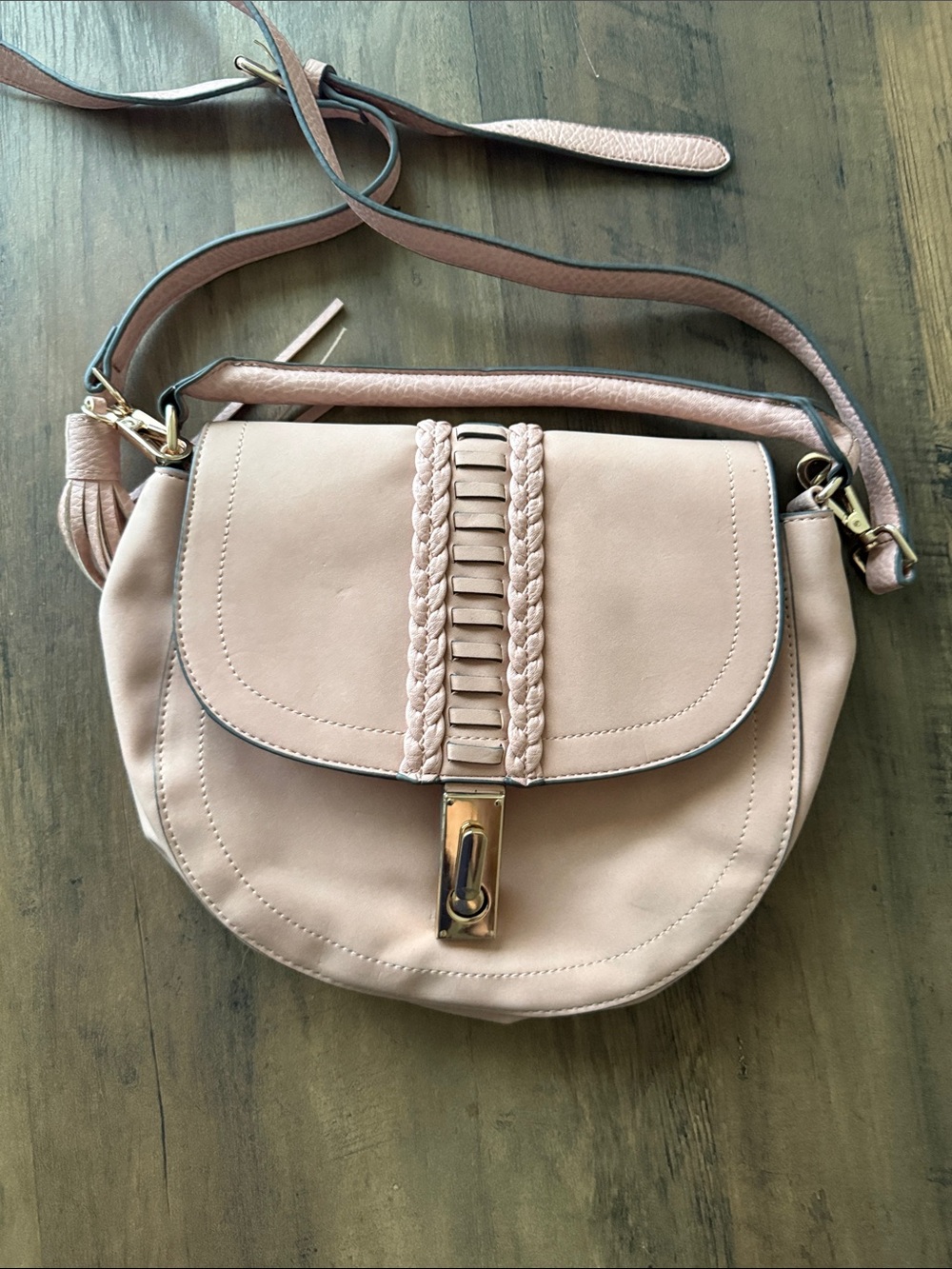 Just fab Leather Crescent Pink Crossbody Bag with Tassel